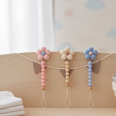Attache tétine rose beige et bleu