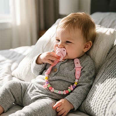Attache tetine rose