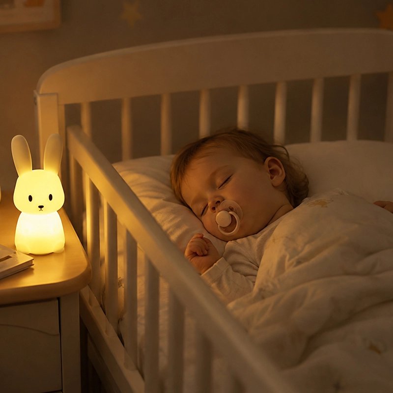 bébé dorme à coté Veilleuse lapin