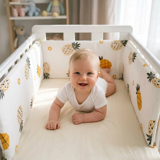 bébé souri dans son lit avec Tour de lit