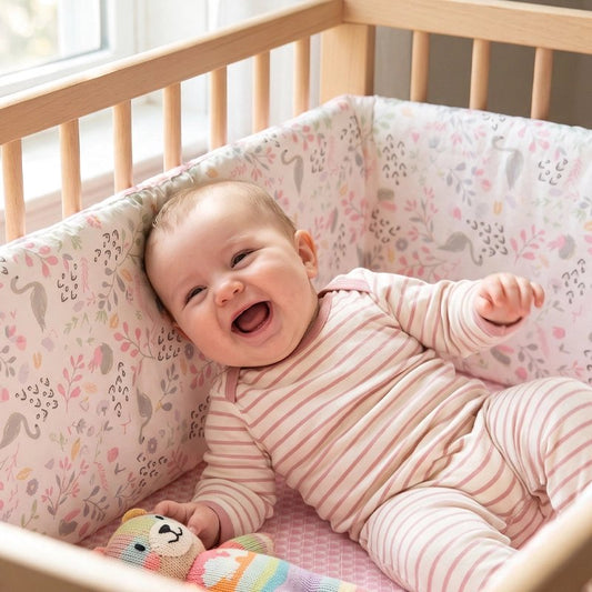 bébé très content dans son lit entourer avec Tour de lit bebe