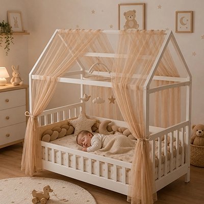 Ciel de lit bébé beige