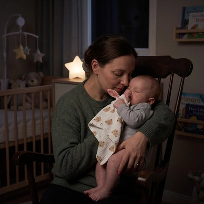 bébé porte son Doudou à la main et dort a coté de sa maman