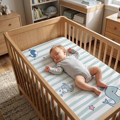Drap housse lit bébé baleine