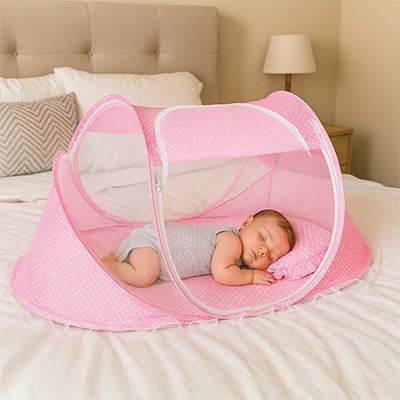 Lit moustiquaire bébé rose