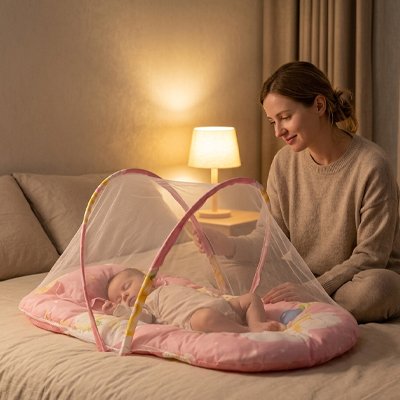 Lit moustiquaire bébé rose