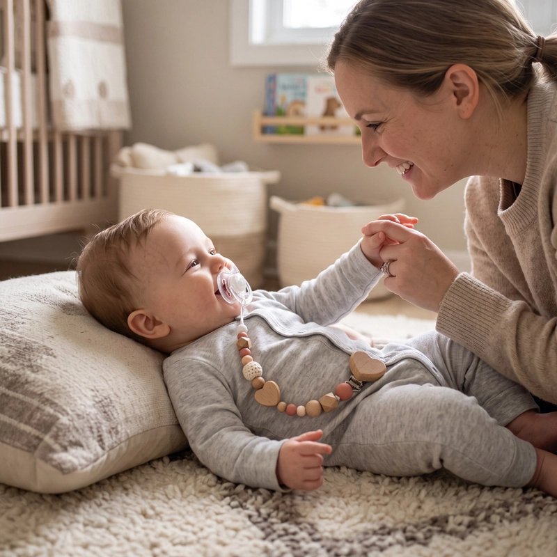 Maman joue avec son bébé avec Attache tetine