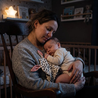 maman porte son bebe qui dort avec Doudou bebe