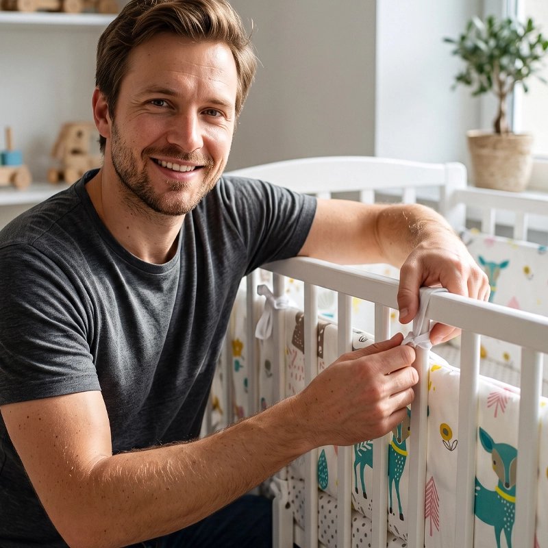 papa prépare Tour de lit bébé
