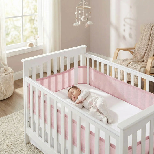 Tour de lit respirant rose dans un lit